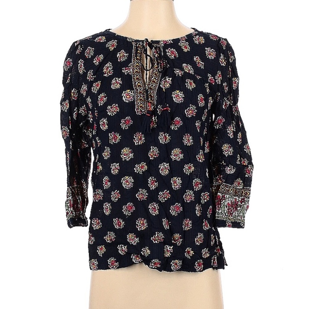 Ann Taylor Loft Blue print Split Neck Loose Sleeve